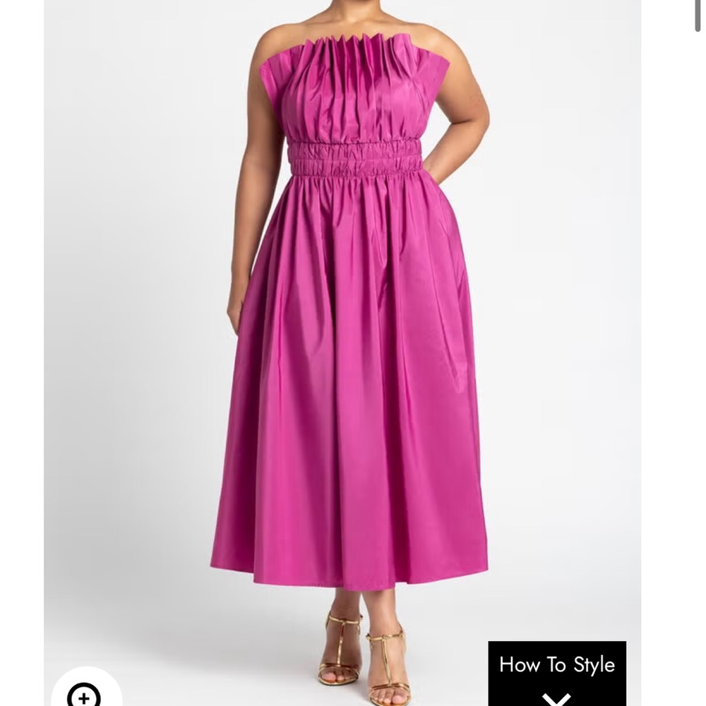 Pleated Ruffle Neckline Midi Dress